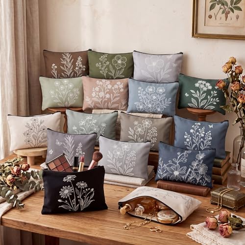 Sweetude 48 Pcs Vintage Boho Flower Makeup Bags Bulk - Style 12