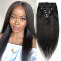 18 Inch Clip-In Hair Extensions 120g Yaki Straight Real Human Hair - Natural Black