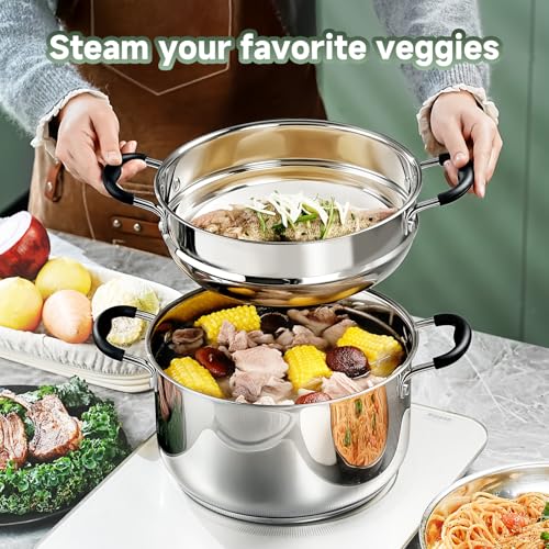 11-Piece Stainless Steel Cookware Set with Steamer - Non-Toxic, Induction & Oven Safe