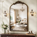 Vintage Wall Mirror 36x24 Inch Arched Antique Frame - Dark Gold Bronze