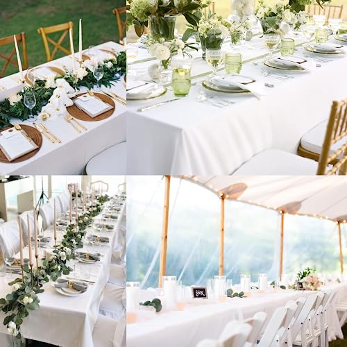 FINDYOU 12 Pack White Polyester Tablecloth 60 x 102 Inch for 6ft Rectangular Tables