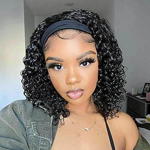 Deep Wave Headband Wig 10 Inch Human Hair No Lace Glueless & Adjustable
