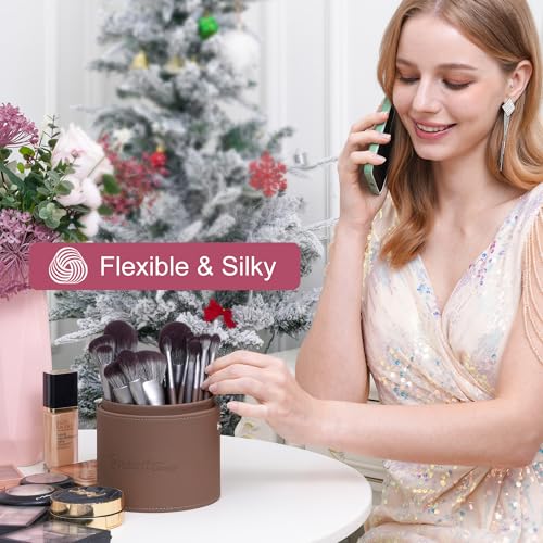 Bueart Design 26 Pcs Chocolate-colored Gift Makeup Brushes Set with Extra Large Holder,Elegant Make up Brushes for Foundation,Face Blending Powder, Contour, Highlight, Concealer, Eyeshadow