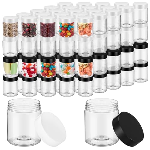 Mini 4 oz Plastic Jars with Black and White Lids - Clear Reusable Storage Containers
