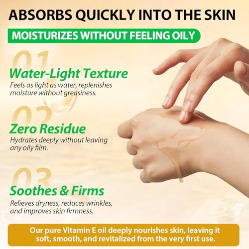 Vitamin E Oil for Skin,75,000 IU Pure Vitamin E Oil for Face, Hair,Nail & Body Tightening Plump Skin,Reduce Fine Lines & Scars,Moisturizing & Smooth,Non-GMO