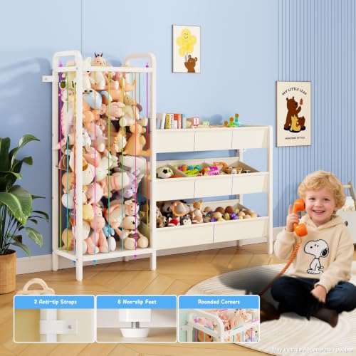 Kids Toy Storage Organizer with Stuffed Animal & Toy Chests - White
