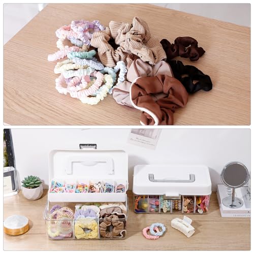 FABROK 2 Pack Portable Hair Accessories Organizer Box for Girls, Plastic, 12 Divisions