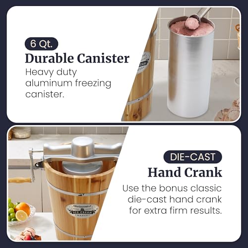 Elite Gourmet 6 Qt Old Fashioned Wooden Bucket Ice Cream Maker - Pine