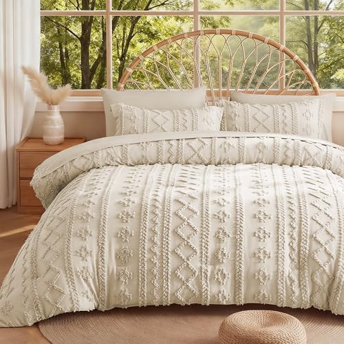 King Size Comforter Set 7 Pieces - Beige Farmhouse Boho Tufted Bed Bedding, Variation of THIS listing