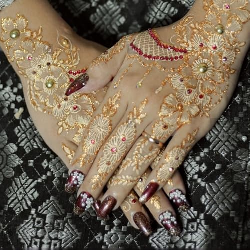 Henna Tattoo Stencils Kit, 18 Sheets Self-Adhesive Templates, Indian Mehndi Designs for Hands, Traditional Body Art