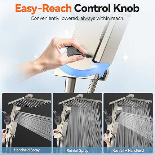 MakeFit Nickel Brushed Filtered Rain Shower Head & Handheld Combo High Pressure 12'' Dual Shower System with Water Softener