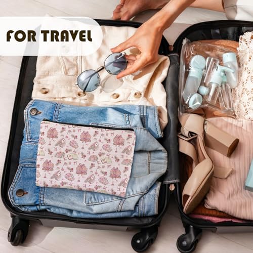 Pink Bookish Makeup Bag, Reading Lover Reader Gifts for Women, Preppy Pink Bow Rose Floral Bookish Cosmetic Bags for Women, Bookworm Gifts Zipper Makeup Pouch Travel Toiletry Bag
