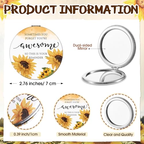 Sunflower Inspirational Compact Mirror Set with Cards - 12 Pack for Women & Gift