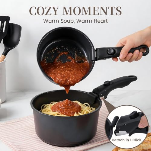 Chefocus 20-Piece Ceramic Nonstick Cookware Set with Detachable Handles, Induction Ready, Space-Saving Stackable