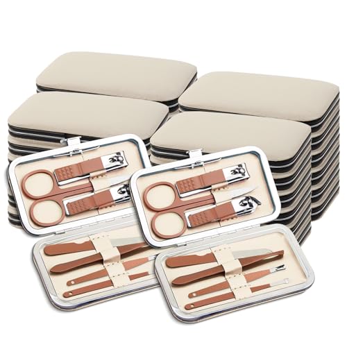 Manicure & Pedicure Kit 7-in-1 Nail Clipper Set for Travel - Beige 24 Pack, 4.4 Inch