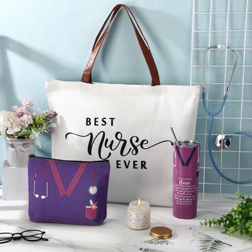 Nurse Gift Set with 20oz Insulated Tumbler Tote Bag and Candles - Purple