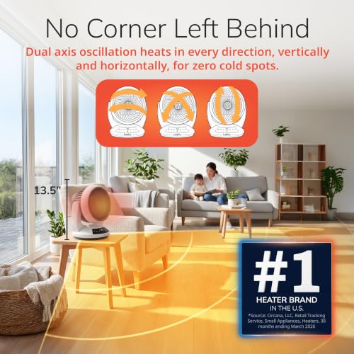 13.5-Inch Oscillating Space Heater with Remote Control, Quiet & Portable
