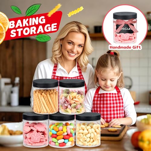 48 pcs 8 oz Plastic Jars with Black Screw-On Lids - Airtight Food Storage