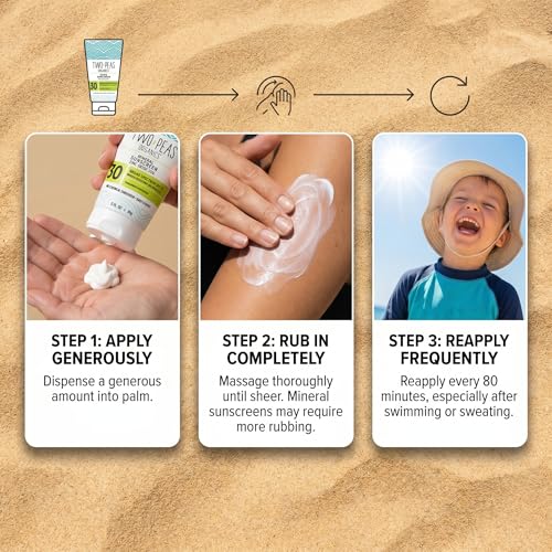 Two Peas Organics Mineral Sunscreen SPF 30 Lotion Twin Pack - Unscented, Water-Resistant 80 Min, Non-Nano Zinc, Baby & Family Safe, Organic & Reef Safe - 3 oz