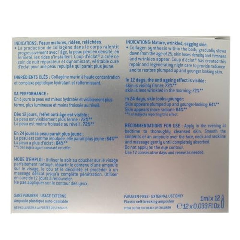 Coup d'Eclat 12 Piece Marine Collagen Ampoules - Anti-Aging Skin Care, Rejuvenating Facial Serum for Fine Lines & Wrinkles, Plumping & Hydrating, 12 Ampoule Serum for Face