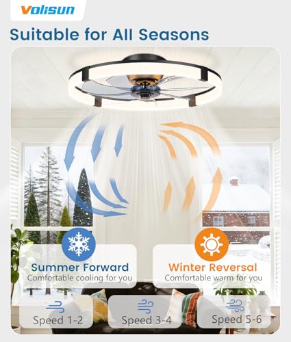 Black 23.6-inch Low Profile Ceiling Fan with Dimmable Light and Remote