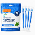 72 Pack Disposable Mini Travel Toothbrush with Softex Bristles & Toothpick - Individually Wrapped, Fluoride-Free, No Rinsing Needed