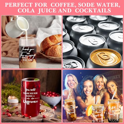 Maxcheck 6 Set 2026 Employee Appreciation Thank You Gifts Bulk Inspirational 16 oz Can Shaped Glass Cups Canvas Bag Keychain for Nurses Coworkers Staff Volunteers Work(Inspirational)