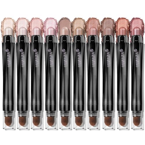 Eyeshadow Stick Makeup Set Pink & Brown - Neutral & Shimmer Shades, 10PCS with Brush - Love's Gifts Variation #04