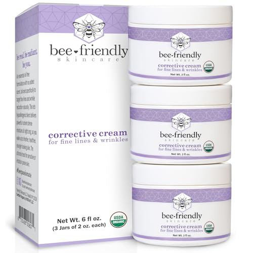 BeeFriendly Organic Corrective Cream, USDA Certified Face Moisturizer Rich Revitalizing Night Cream For Sensitive Skin Aids With Fine Lines, Wrinkles, Crows Feet, Eyes, Face, Neck 6 oz (3 Jars in box)