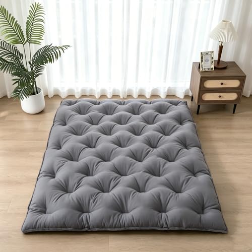 Japanese Futon Mattress - 3 Inch Shredded Memory Foam Full Grey Portable Floor Bed