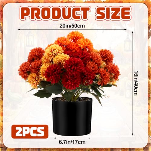 Artificial Fall Pom Pom Mums Flower Set in 15-Inch Vases - Fall Colors / Mums