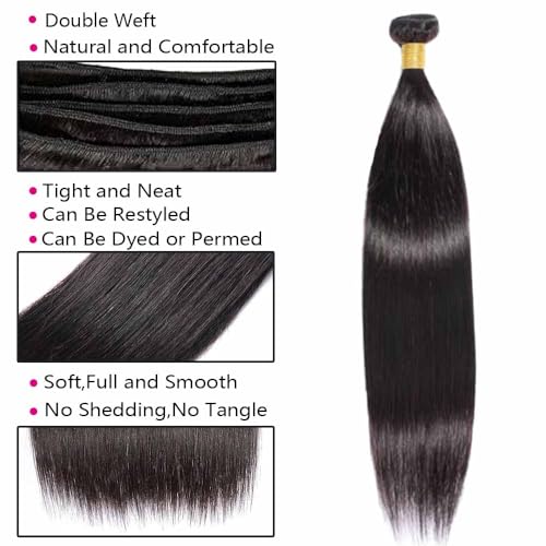 Black Human Hair Bundles 20 Inch Straight Virgin Brazilian Hair Extension - #1B, Double Weft