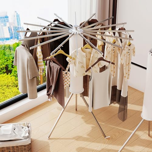 LIENAHU 16 Aluminum Poles Clothes Drying Rack Foldable & Retractable Laundry Stand