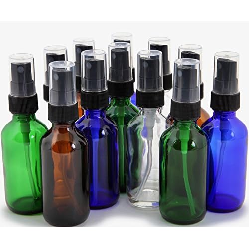 Vivaplex, 12, Assorted Colors, 2 oz Glass Bottles, with Black Fine Mist Sprayers