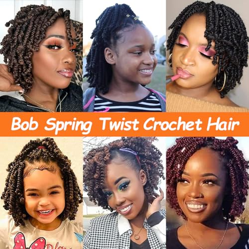 Lifabeauty 8 Pack Short Bob Spring Twist Crochet Hair 8 Inch 1B# for Black Women