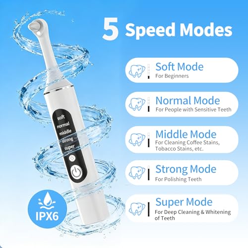 JUSIIUE Rechargeable White Tooth Polisher Kit with LED Light & 6 Heads