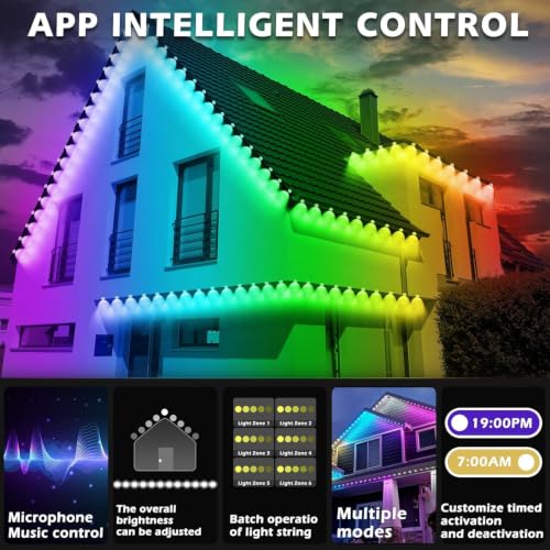 Outdoor RGB LED String Lights Waterproof Smart App Control 200FT