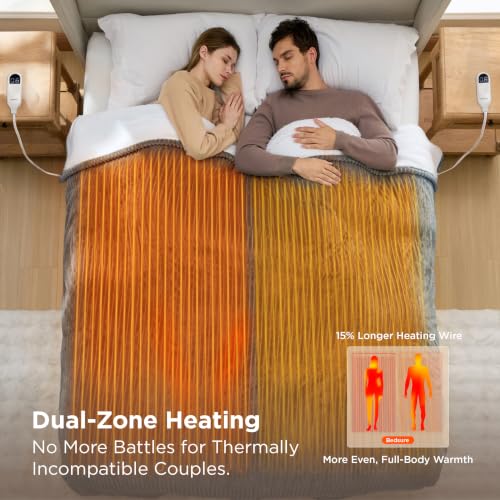 Bedsure Grey Queen Ribbed Electric Blanket with Preheat — 6 Heat Levels, 8-Hour Auto Shut-Off