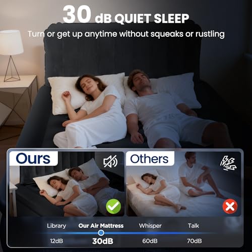 Queen Air Mattress with Headboard & Built-In Pump, Heavy Duty Support