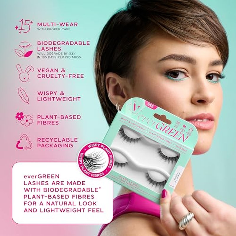 everGREEN Plant Lashes, Lashes Pack, Full Band, Strip Lashes, Natural Wispy Eyelashes, Fake Eyelashes, Plant Based Fibres, Flared & Natural Volume (Flutter Multi-Pack)