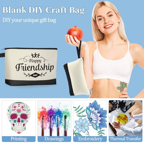 Silkfly 30 Pcs Canvas Makeup Bags Bulk Zipper DIY Black Beige