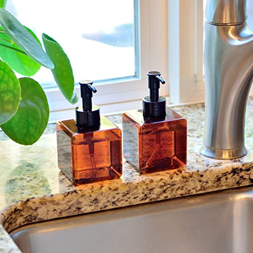 Youngever 5 Pack Amber Plastic Square Pump Bottles, Refillable Plastic Pump Bottles for Dispensing Lotions, Shampoos (8OZ)