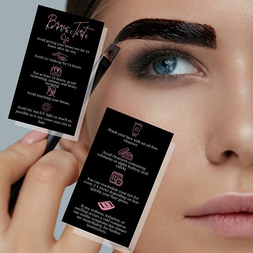 Boutique Marketing LLC Brow Tint Aftercare Card | 50 Pack | 2x3.5¡± inch Business Cards | Matte Black with Rosey Pink Design