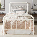 Twin Size Metal Platform Bed Frame with Headboard - Cream, Victorian Style