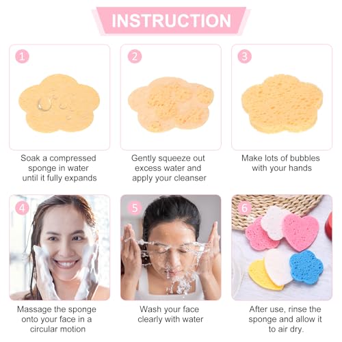 uxcell 120 Count Compressed Facial Sponges Heart-Shaped Face Cleansing Sponges Pads for Daily Skincare Routines at Home, Kitchen, Travel, Green