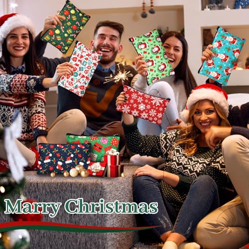 24 Pieces Makeup Bags Bulk Canvas Cosmetic Bags Purse Organizer Zipper Cosmetic Pouch Portable Travel Toiletry Pouch for Women Men Gifts, 7 x 4 Inch (Christmas)