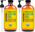 Seven Minerals Organic Castor Oil 16oz Glass Bottle Pack of 2 - Cold Pressed & Hexane Free