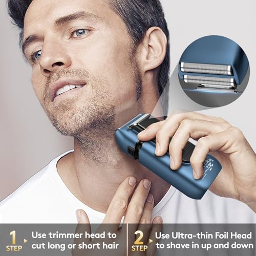 Brightup Blue Foil Shaver for Men - Electric Razor with Close Shaving & Trimmer