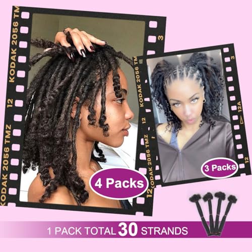 Sangtok 8 Inch / 1B Curly Human Hair Loc Extensions - 30 Strands, Handmade