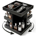Cologne Organizer for Men - 360¡Æ Rotating Wood Perfume Organizer & Cologne Stand | 9-Compartment Dresser & Bathroom Display for His & Her Skincare | Gift for Husband & Dad (Black)